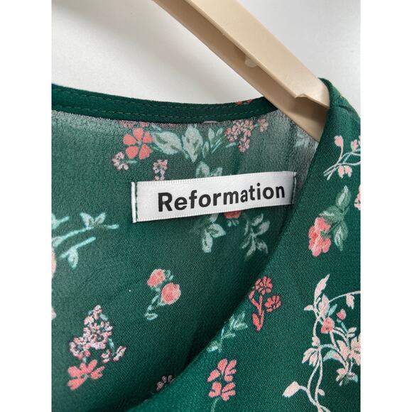 Reformation Juni Emilia Green Floral Print Long Sleeve Mini Dress Size 10 NWT - Picture 5 of 8